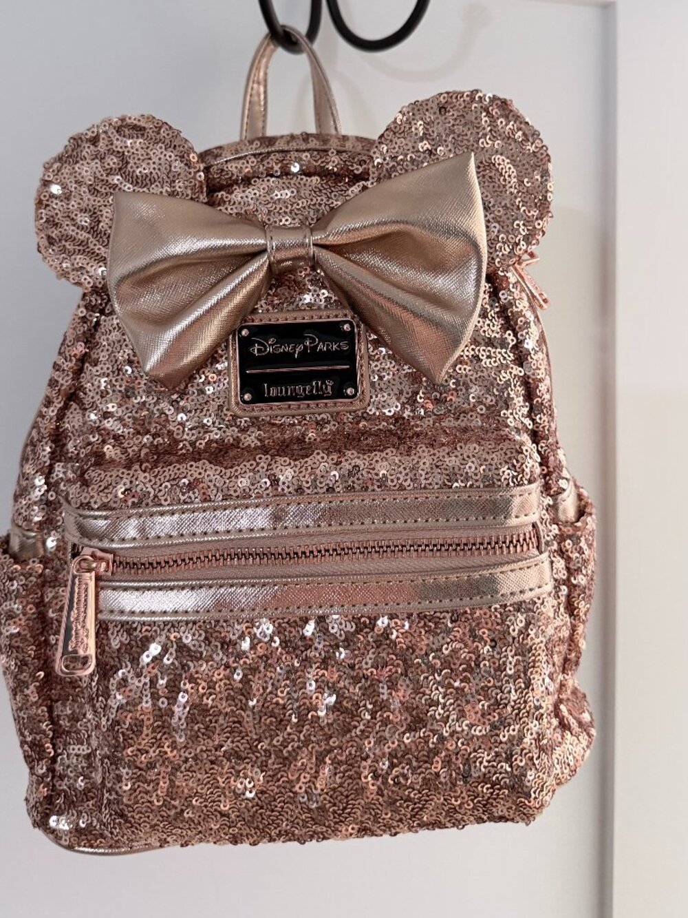 Disney Parks x Loungefly Rose Gold Sequin Minnie Mouse Mini Backpack NWT